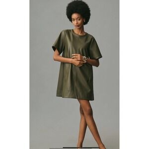 Olive Green Faux Leather Dress